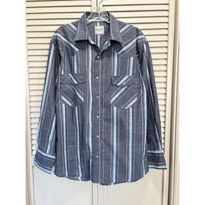 Western Plains Trading Co Blue Striped Shirt Pearl Snap Long Sleeve Measurements